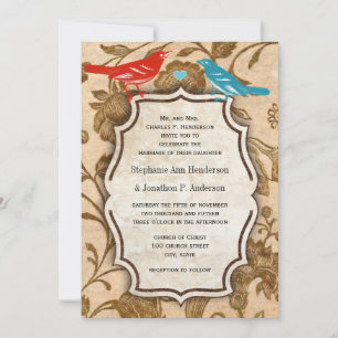 Invitation Mariage Motif Inséparable vintage Aqua Red
