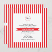 Invitation Mariage Motif Monogram Red and White Stripes (Devant / Derrière)