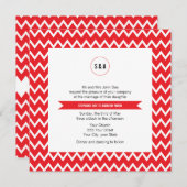 Invitation Mariage Motif Monogram Red et White Chevron (Devant / Derrière)