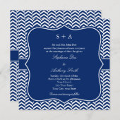 Invitation Mariage Motif Monogram Royal Blue Chevron (Devant / Derrière)