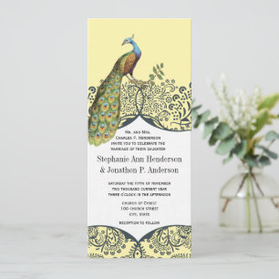 Invitation Mariage motif oiseau de l'amour bleu marine et mou