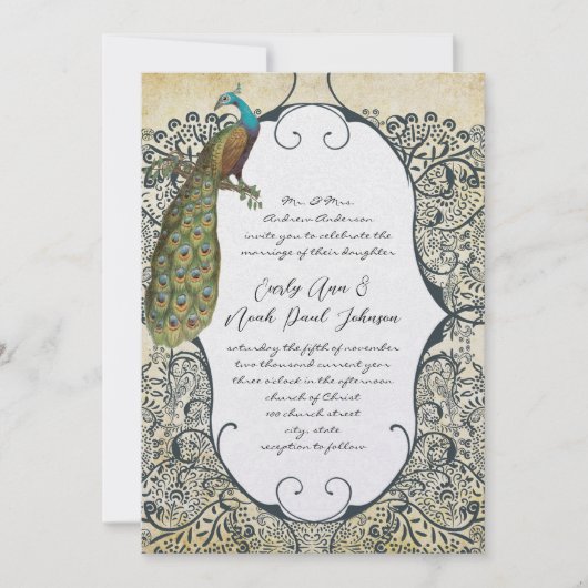 Invitation Mariage motif oiseau de l'amour moutarde et bleu m (Devant)