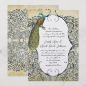 Invitation Mariage motif oiseau de l'amour moutarde et bleu m (Devant / Derrière)