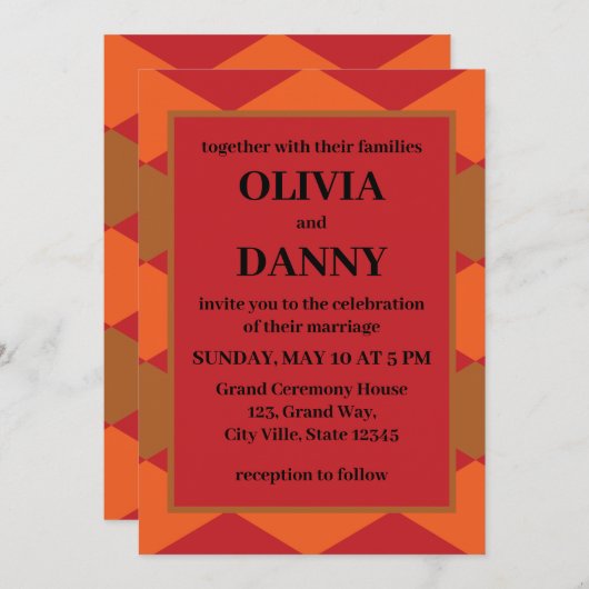Invitation Mariage Motif orange vert À damiers diamant (Devant / Derrière)