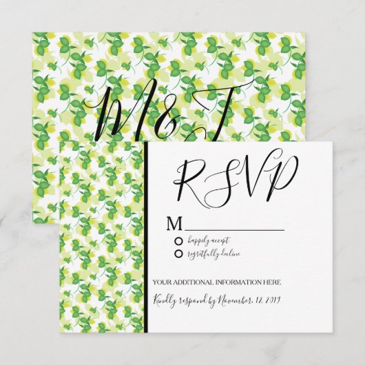 Invitation Mariage motif sans couture citron vert silo frais (Devant / Derrière)