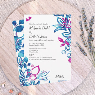 Invitation Mariage Motif scandinave bleu et rose