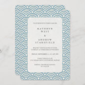 Invitation Mariage Motif Sea Blue + White Deco Wave (Devant / Derrière)