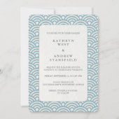 Invitation Mariage Motif Sea Blue + White Deco Wave (Devant)