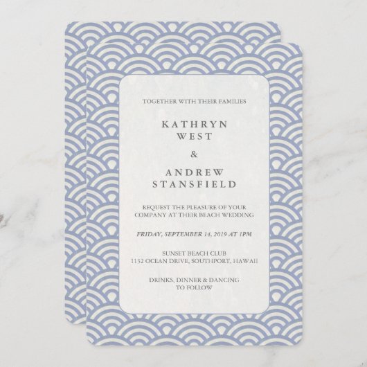 Invitation Mariage Motif simple japonais Seigaiha Wave (Devant / Derrière)