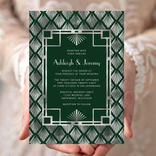 Invitation Mariage Motif Vintage décoro Emerald Green Silver