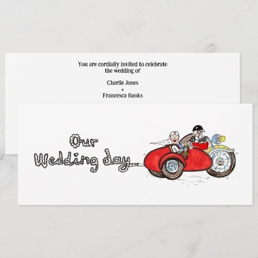 Invitation Mariage moto et side-car (Devant / Derrière)
