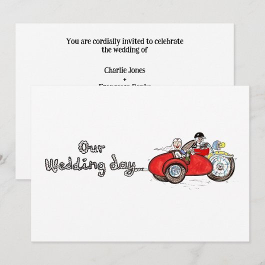 Invitation Mariage moto et side-car (Devant / Derrière)