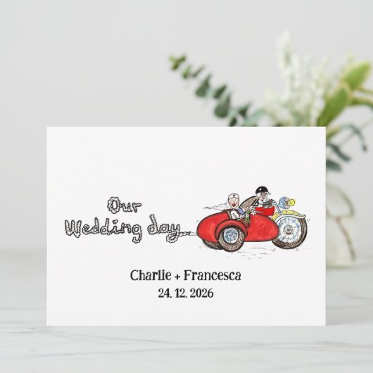 Invitation Mariage moto et side-car (Debout devant)