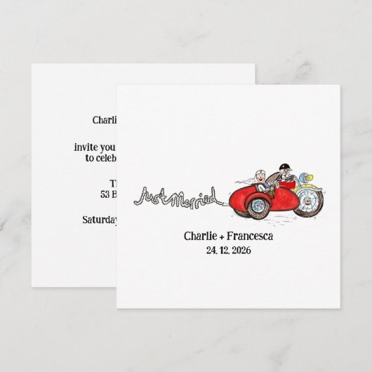 Invitation Mariage moto et side-car soir (Devant / Derrière)