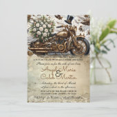 Invitation Mariage Motocyclette Biker Or Blanc (Debout devant)