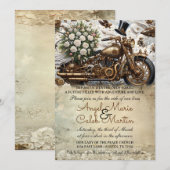 Invitation Mariage Motocyclette Biker Or Blanc (Devant / Derrière)