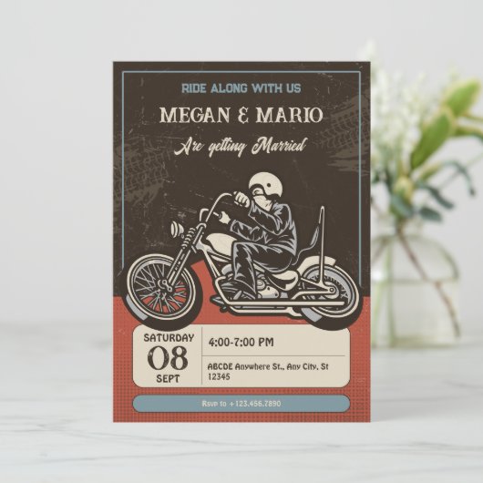 Invitation Mariage motocycliste (Debout devant)