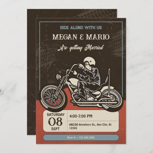 Invitation Mariage motocycliste (Devant / Derrière)