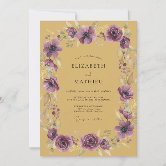 Invitation Mariage Moutarde Améthyste Anémone (Devant)