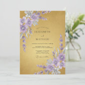 Invitation Mariage Moutarde Améthyste Pétales (Debout devant)