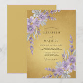 Invitation Mariage Moutarde Améthyste Pétales (Devant / Derrière)