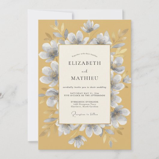 Invitation Mariage Moutarde Argent Blossom (Devant)