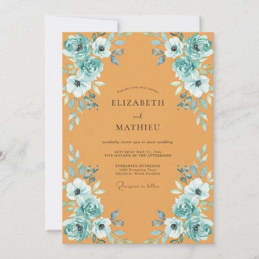 Invitation Mariage Moutarde Azur Paeonie (Devant)