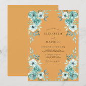 Invitation Mariage Moutarde Azur Paeonie (Devant / Derrière)