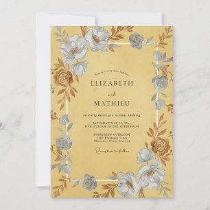 Invitation Mariage Moutarde Azur Ranunculus Eucalyptus