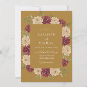 Invitation Mariage Moutarde Bourgogne Ranunculus Eucalyptus
