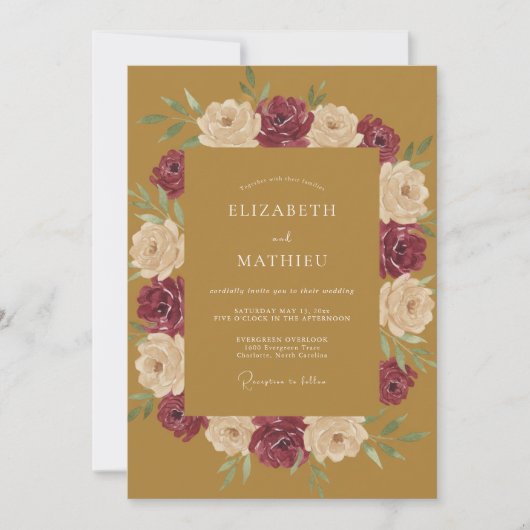 Invitation Mariage Moutarde Bourgogne Ranunculus Eucalyptus (Devant)