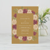 Invitation Mariage Moutarde Bourgogne Ranunculus Eucalyptus (Debout devant)
