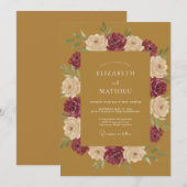 Invitation Mariage Moutarde Bourgogne Ranunculus Eucalyptus (Devant / Derrière)