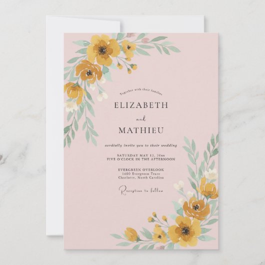 Invitation Mariage Moutarde Coquelicot Rouge (Devant)