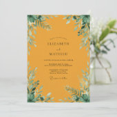 Invitation Mariage Moutarde Doré Feuillage Eucalyptus Poussié (Debout devant)