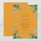 Invitation Mariage Moutarde Doré Feuillage Eucalyptus Poussié (Devant / Derrière)