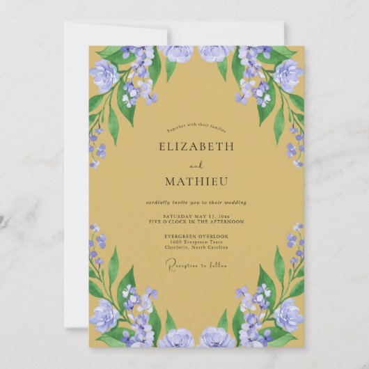 Invitation Mariage Moutarde Fleur de Lilas (Devant)