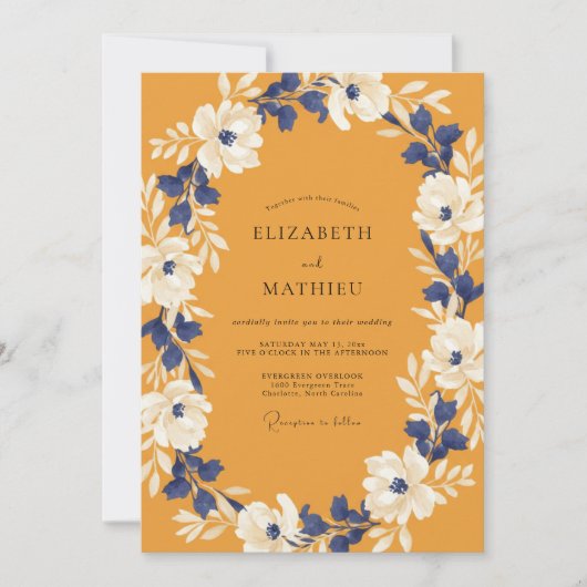 Invitation Mariage Moutarde Indigo Vigne (Devant)