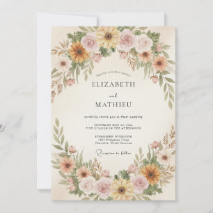 Invitation Mariage Moutarde Mauve Poussiéreux Ranunculus Euca