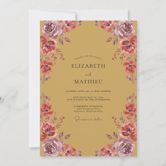 Invitation Mariage Moutarde Mauve Ranunculus Eucalyptus (Devant)