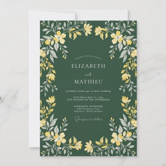 Invitation Mariage Moutarde Olive Jasmin Eucalyptus (Devant)