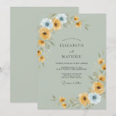 Invitation Mariage Moutarde Pervenche Ranunculus Eucalyptus (Devant / Derrière)