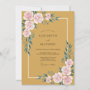 Invitation Mariage Moutarde Pivoine Dorée
