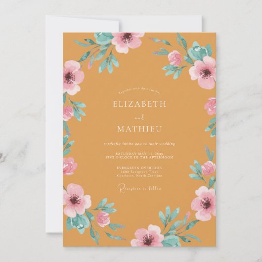 Invitation Mariage Moutarde Rose Coquelicot (Devant)