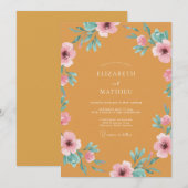 Invitation Mariage Moutarde Rose Coquelicot (Devant / Derrière)