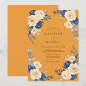 Invitation Mariage Moutarde Rose Navy (Devant / Derrière)