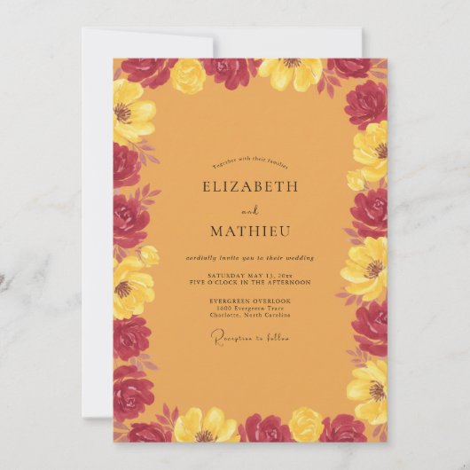 Invitation Mariage Moutarde Rouge Ranunculus Eucalyptus (Devant)