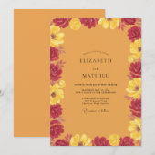 Invitation Mariage Moutarde Rouge Ranunculus Eucalyptus (Devant / Derrière)