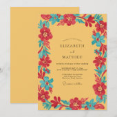 Invitation Mariage Moutarde Téal Coquelicot (Devant / Derrière)