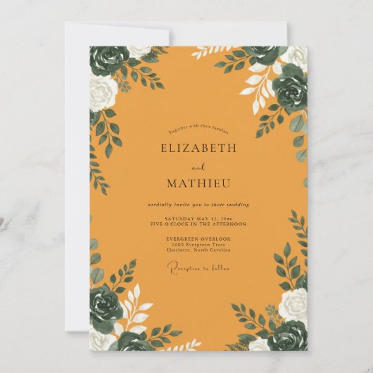 Invitation Mariage Moutarde Tilleul Feuillage Gris Eucalyptus (Devant)
